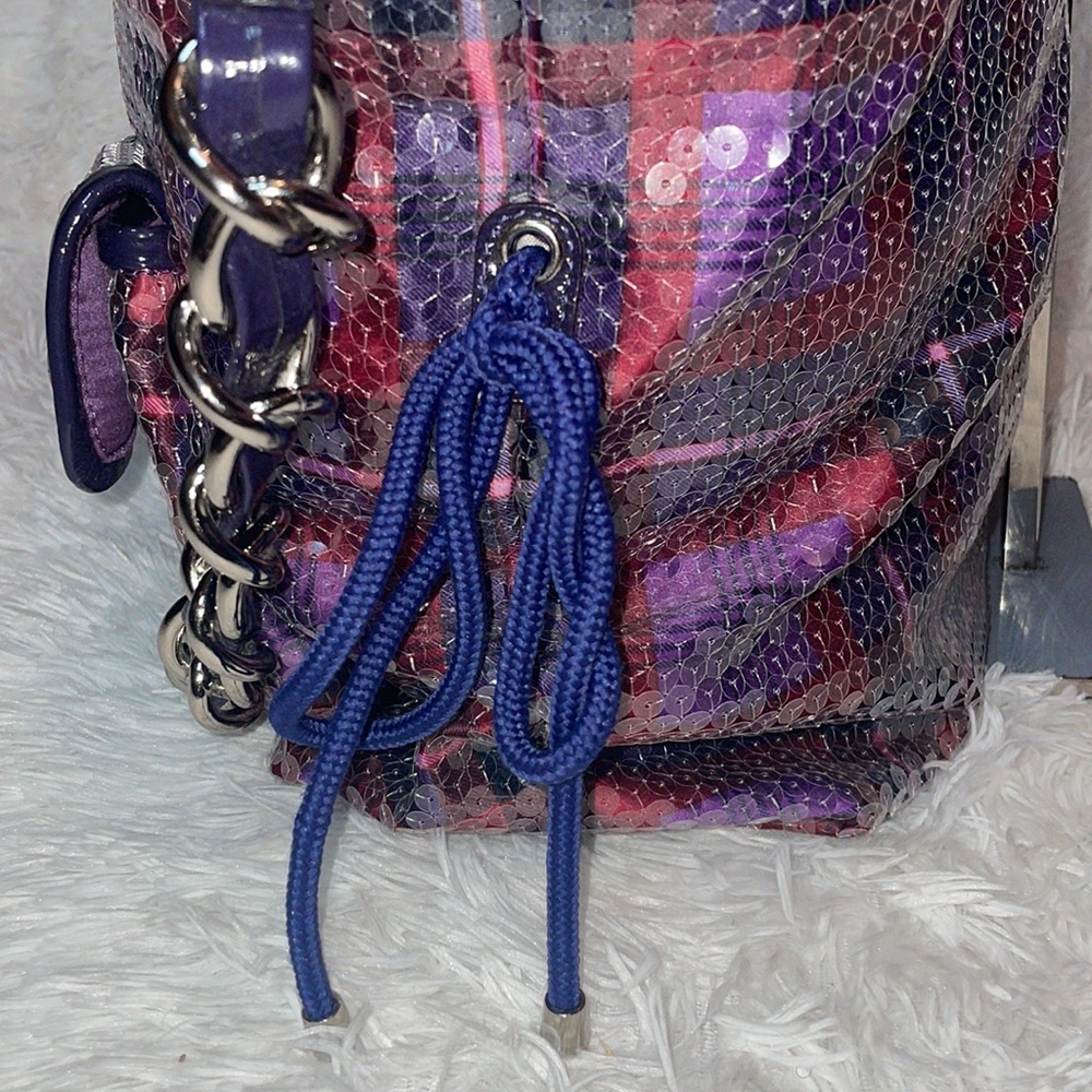 Coach Poppy XL Limited Edition Tartan Plaid Glam Sequin Spotlight Bag Purse - Picture 7 of 16